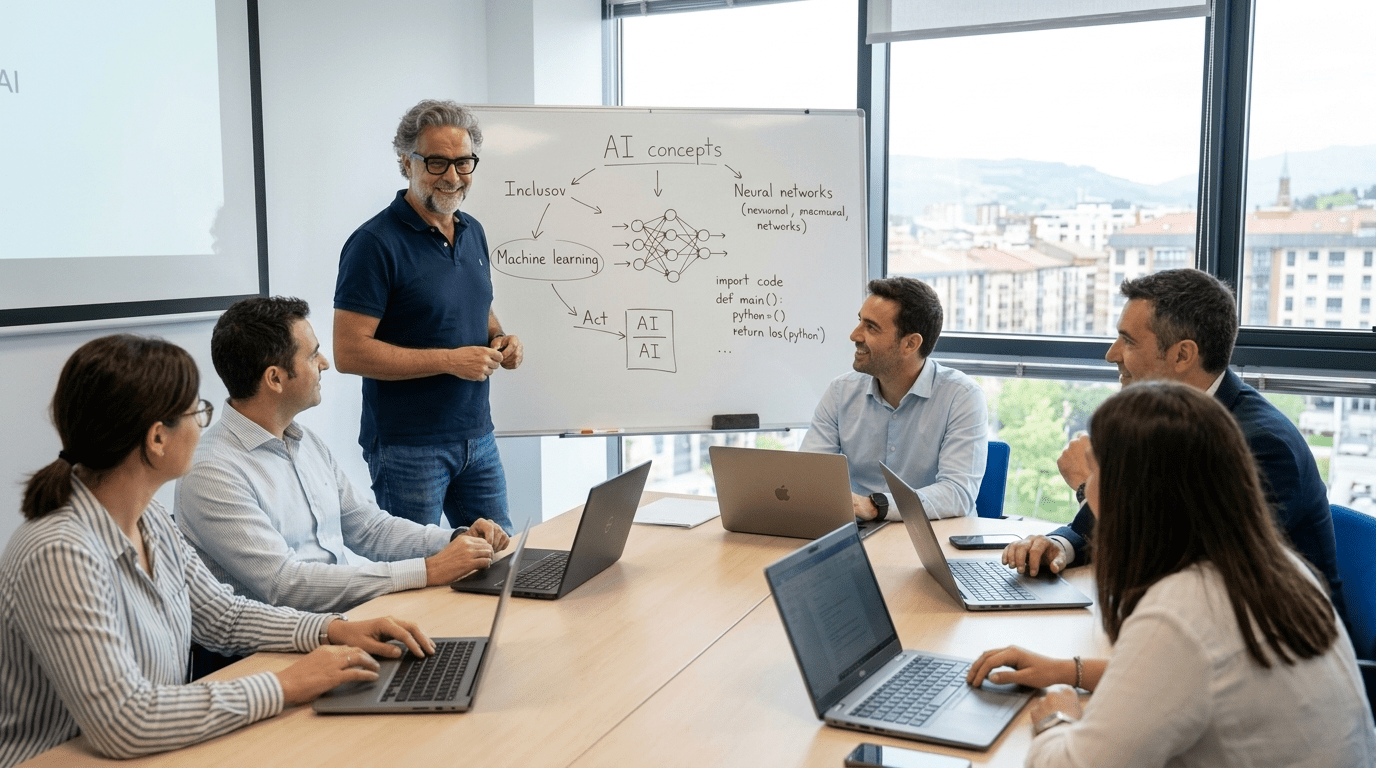 Formador enseñando el curso de Claude a una empresa en Vitoria