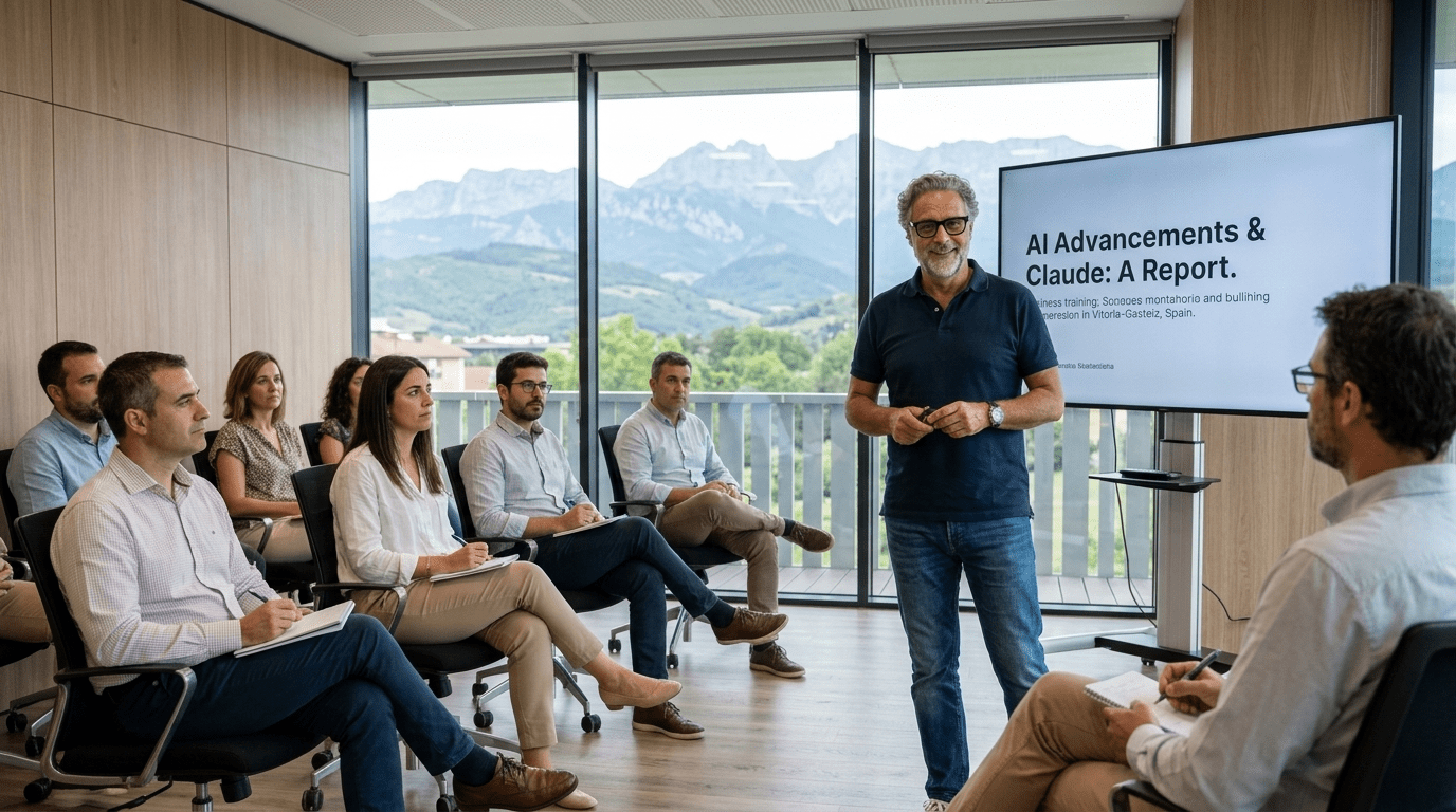 Profesor de inteligencia artificial impartiendo un curso a empresas en Vitoria