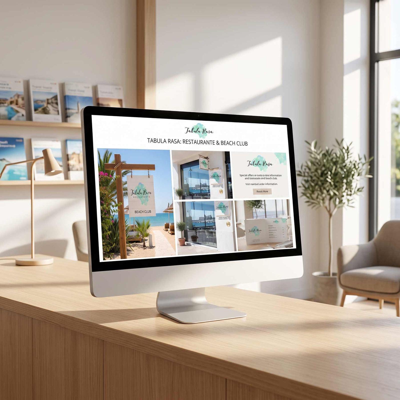Diseñador web en Vitoria: página web de restaurante y beach club en pantalla de escritorio