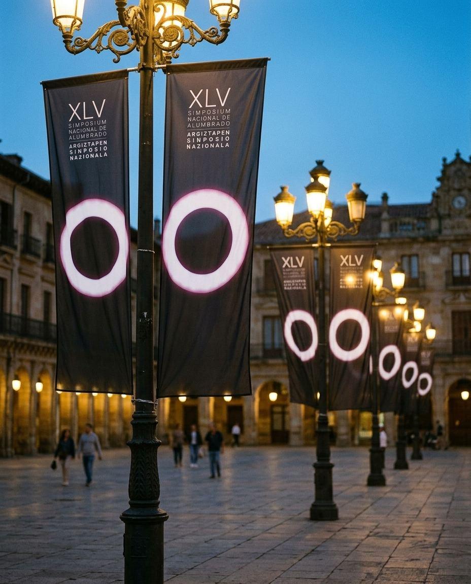 Diseño gráfico en Vitoria: banderolas y cartelería de un congreso en la plaza de España